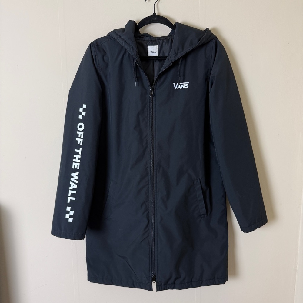 Vans Women's Alliance Long Black Hooded Windbreaker Jacket Size XS